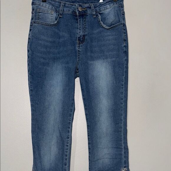 Blue Flare & Wide Leg Jeans with Floral Details - Picture 7 of 14